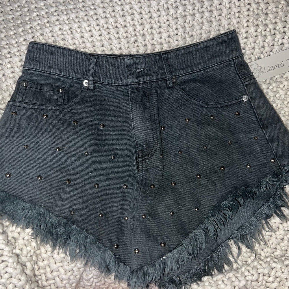 Lizard Thicket Black Jean Shorts with Distressed Hem